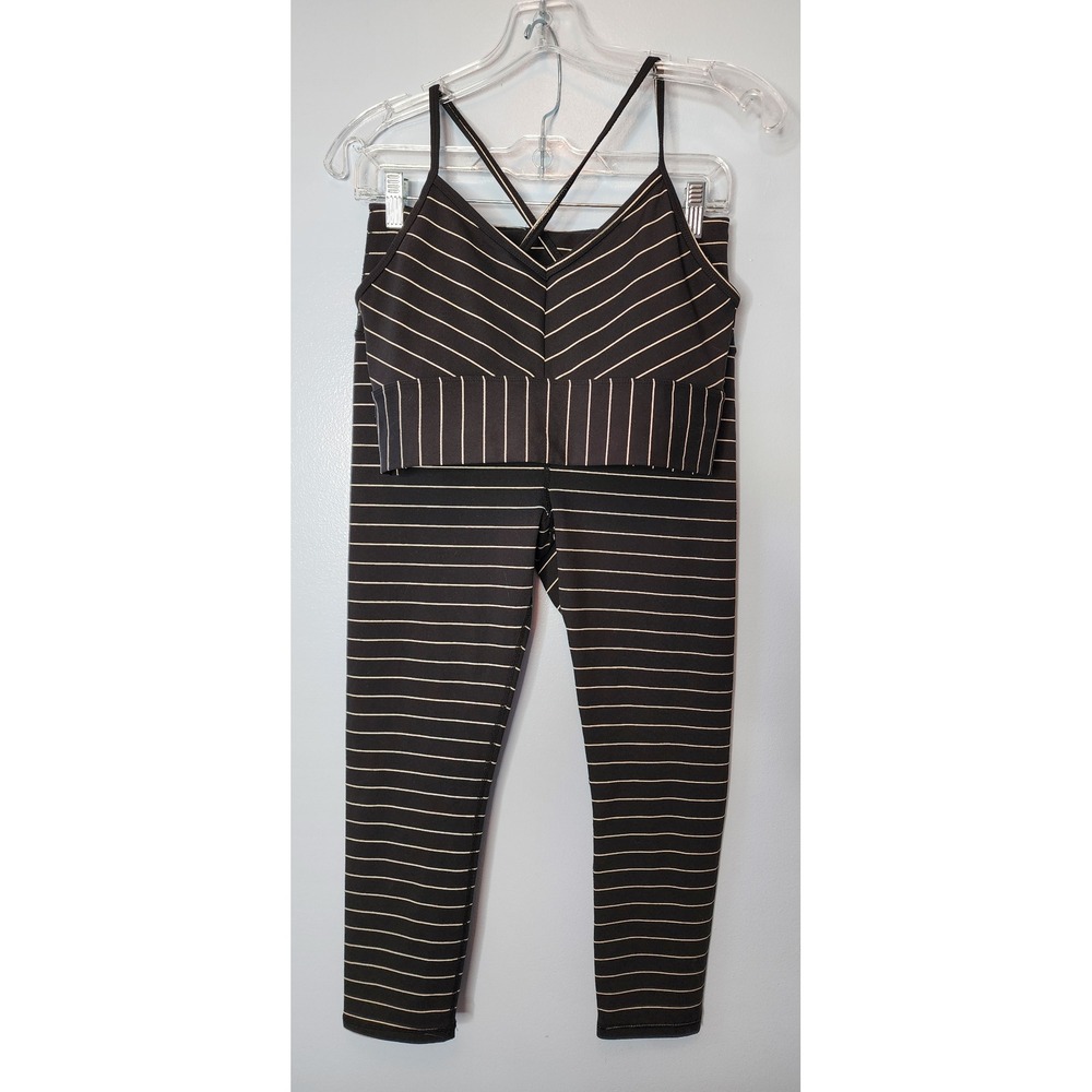 Glyder Striped Activewear Set Womens Large Black White Crossback Yoga EXC - Picture 2 of 16